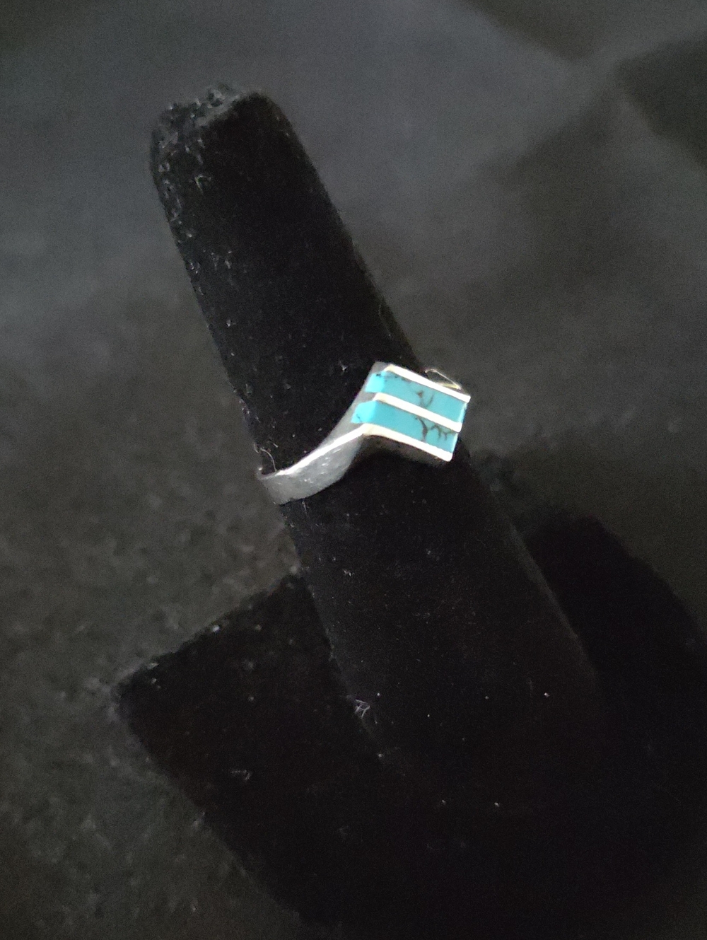 Vintage Sterling Silver Double Turquoise Inlay Ring Size 6.5